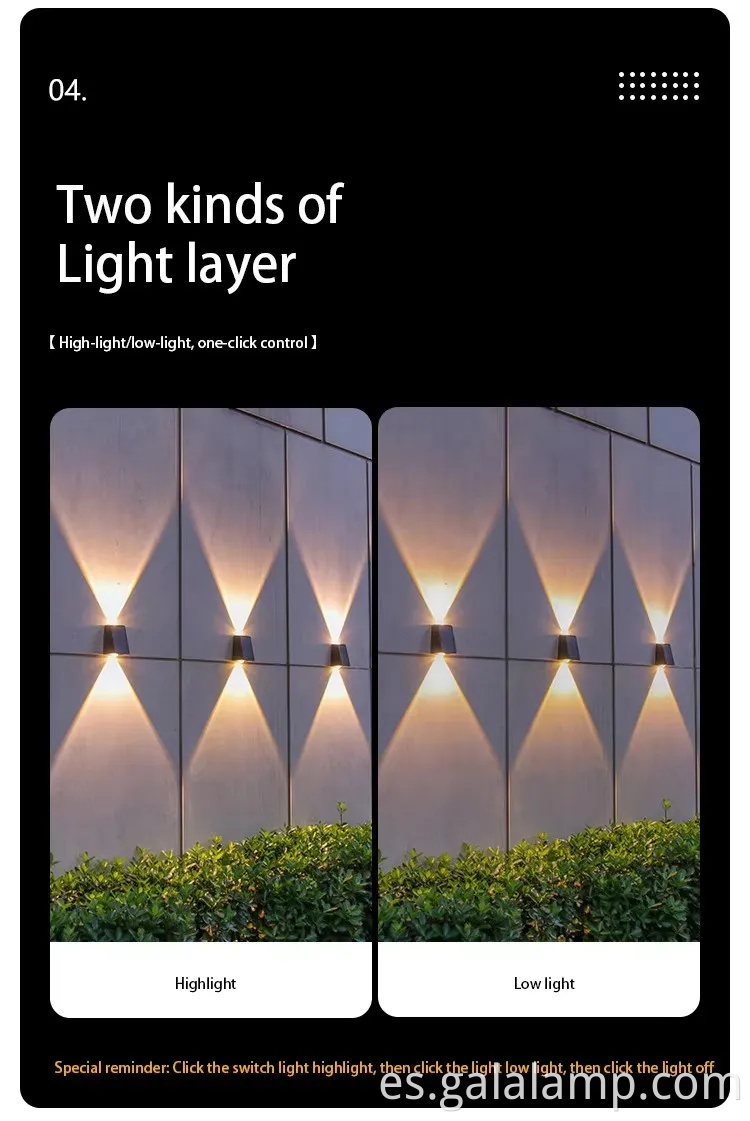 Luz de pared al aire libre impermeable con energía solar para jardines